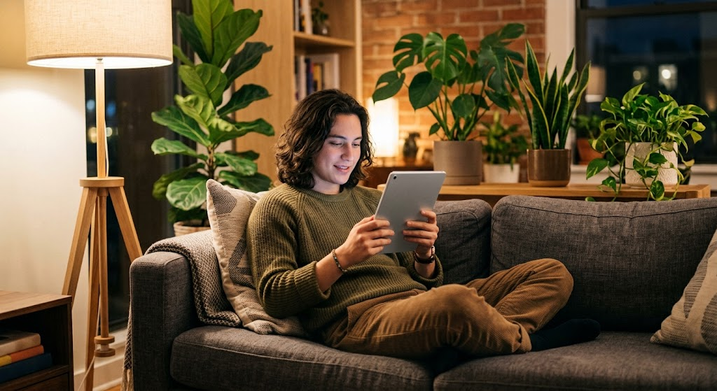 Link vào Noci88 bị chặn? Cách nhận biết địa chỉ thật và vào an toàn 10 Người trẻ ngồi thư giãn trên ghế sofa dùng máy tính bảng dưới ánh đèn bàn
