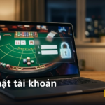 Máy tính hiển thị bàn bài và biểu tượng khóa bảo mật