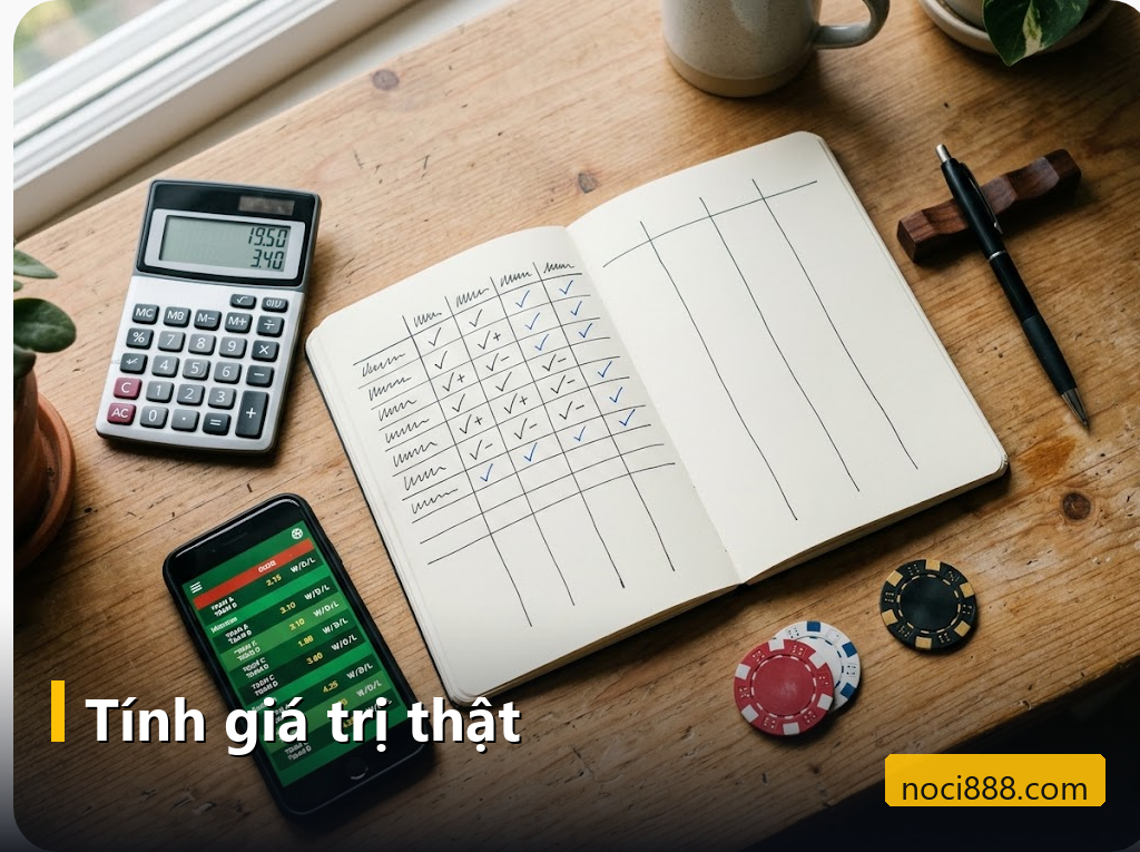Khuyến mãi Noci888: cách đọc thể lệ và tính giá trị thật trước khi nhận thưởng 4 Sổ tay ghi bảng tính vòng cược, máy tính và điện thoại mở bảng kèo bóng đá