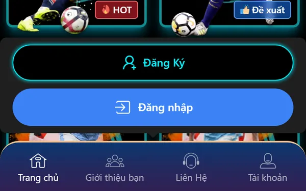 Đăng nhập Noci888: kiểm tra lỗi và bảo mật tài khoản 4 Nút Đăng ký và Đăng nhập hiện ra sau khi bấm Tài khoản trên trang Noci88 bản điện thoại